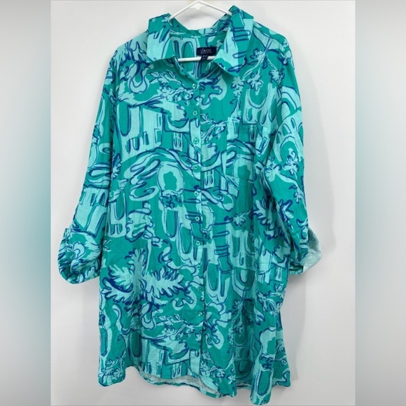 D & Co Beach Plus size 1X Cotton Gauze Button Down Shirt Coverup Tunic dress top - Picture 1 of 6